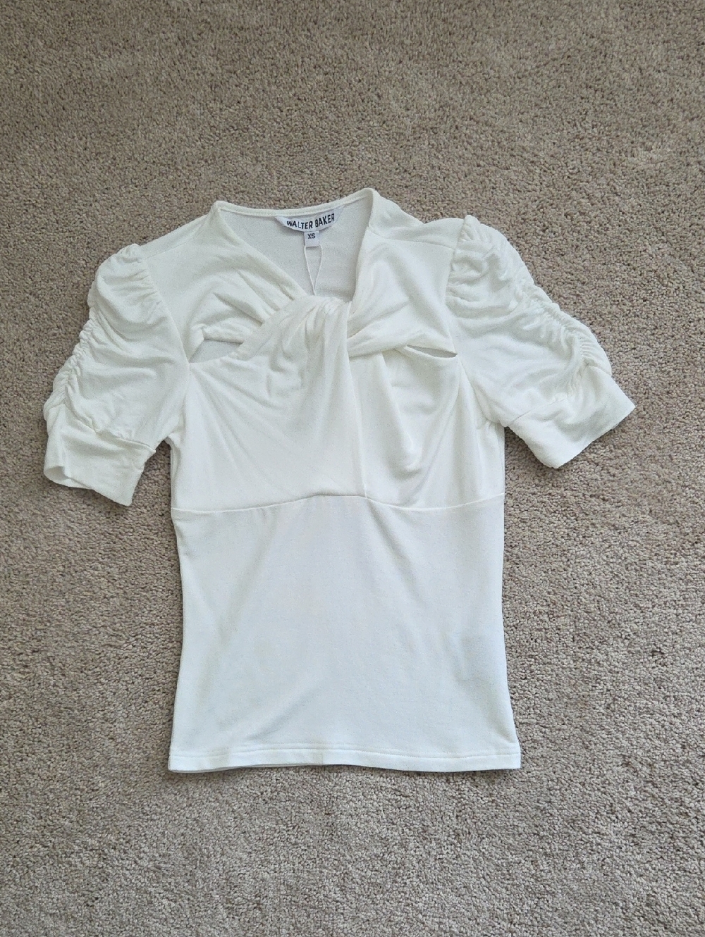Walter Baker Ivory Knot-Front Puff Sleeve Blouse